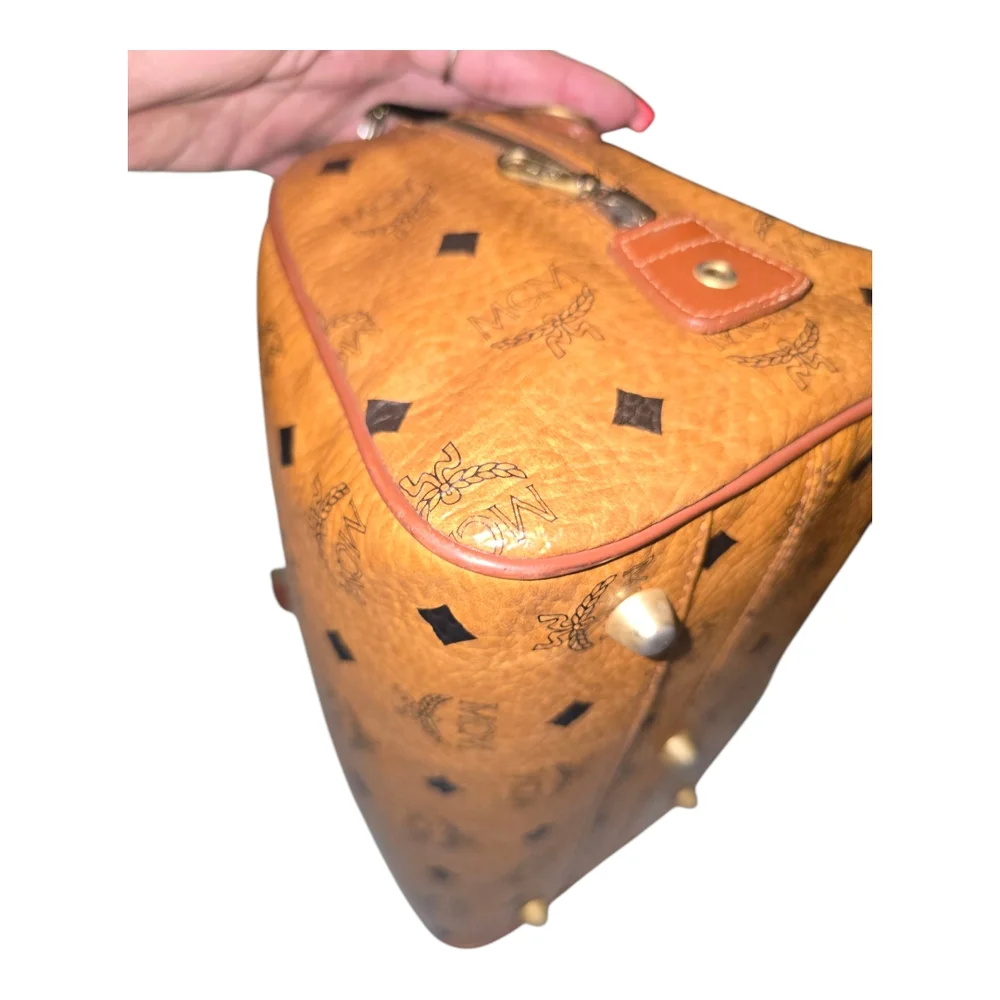 MCM Vintage Monogram Logo Visetos Boston Bag Tan Leather PVC Handbag, WI… - Picture 9 of 17